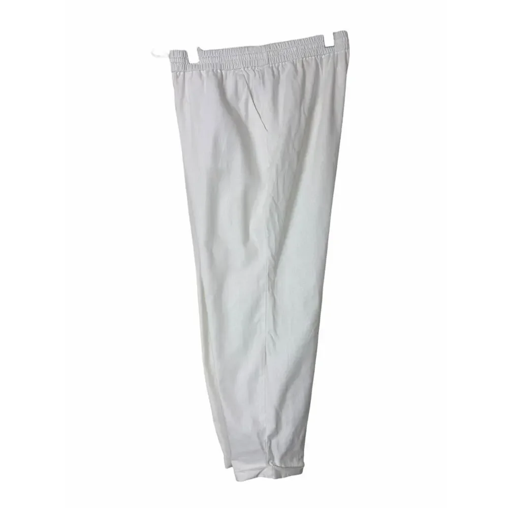 J.Crew Women’s Size 16 White Linen Cotton Pockets Drawstring Pants Crop Cuffed